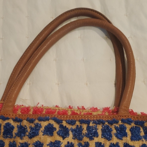 Anthropologie Miss Albright Blue and Tan Woven Tote Bag - Picture 4 of 8